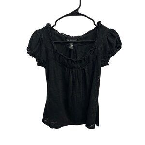 I.N.C International Concepts Womens Black Short Sleeve Textured Top Size Small